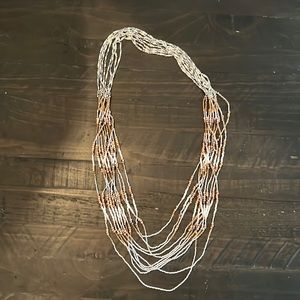 Stella & Dot silver, bronze and white beaded necklace